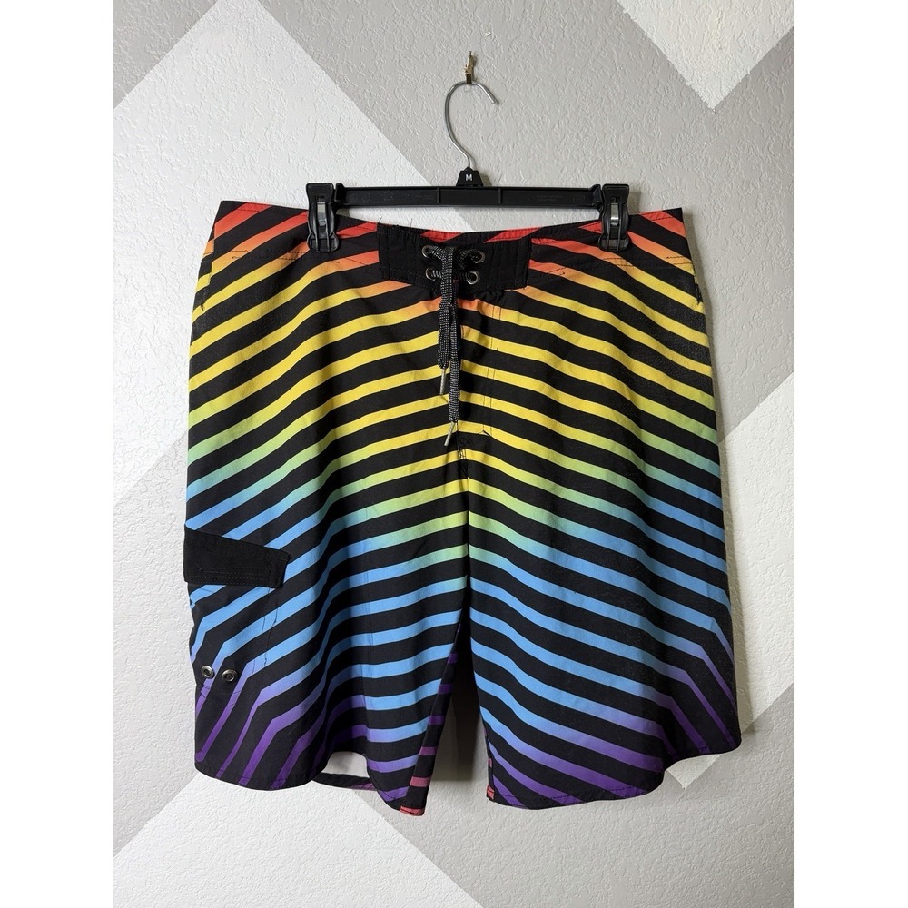 Tony Hawk Mens Multicolor Striped 12" Board Shorts Swim Trunks Size 34 - Picture 2 of 12
